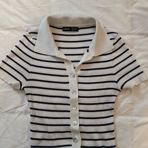 SHEIN Kids Striped White and Black Polo Shirt